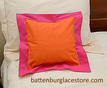 Pillow Sham. FLAME ORANGE with RASPBERRY SORBET BORDER 12" SQ. - Click Image to Close